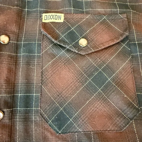 Dixxon Calico flannel shirt, brown and black plaid button-up medium guc - Picture 9 of 12